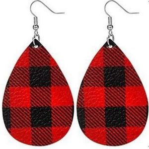 Christmas Faux Leather Plaid Earrings